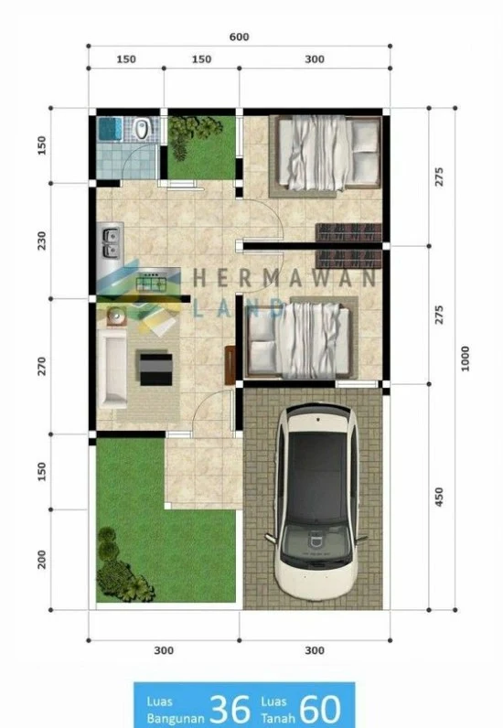 denah rumah minimalis dengan lebar 6 meter 1 lantai