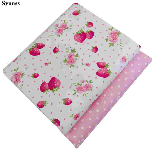 Syunss Strawberry Dot Printed Twill Cotton Fabric DIY Handmade Sewing Patchwork Baby Cloth Bedding Textile Quilting Tilda Tissus