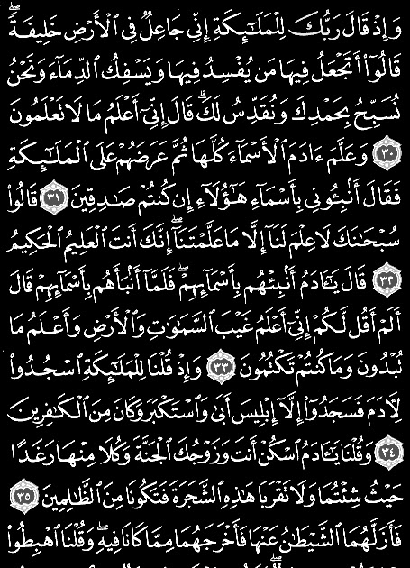 AL Quran: Surah Al- Baqarah Madina (Ayyath 030-037) Total Ayyath (286)