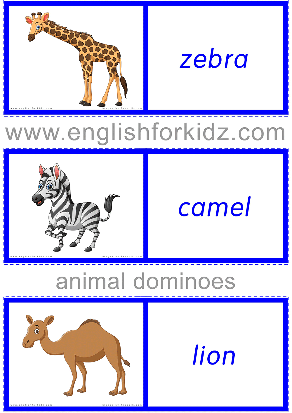Printable African Animals Dominoes