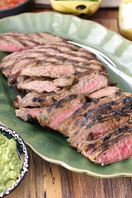 Grilled Marinated Flank Steak with Roquefort and Avocado Spread
