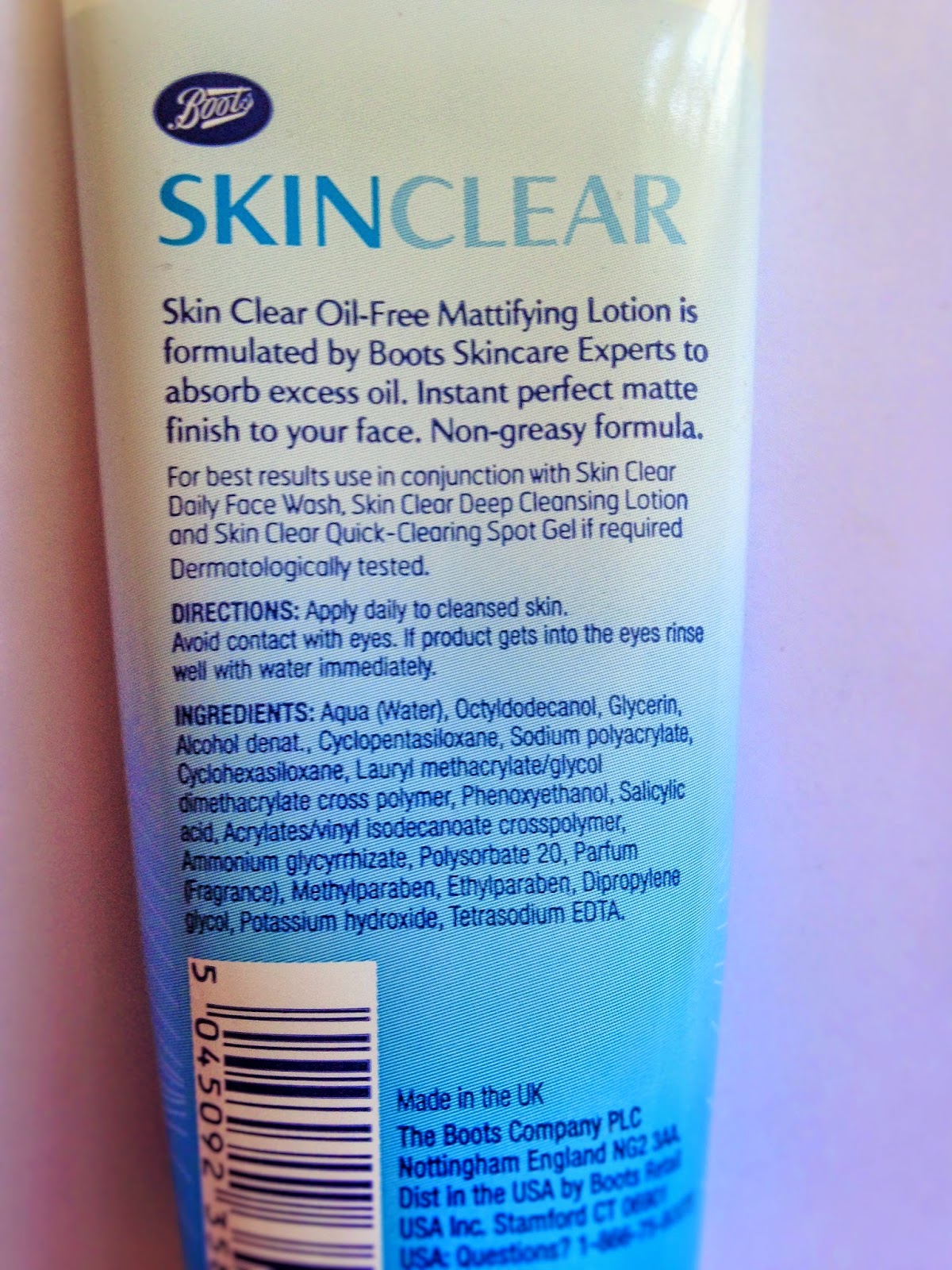 Sabrina Jaine Review Boots Skin Clear OilFree Mattifying Lotion