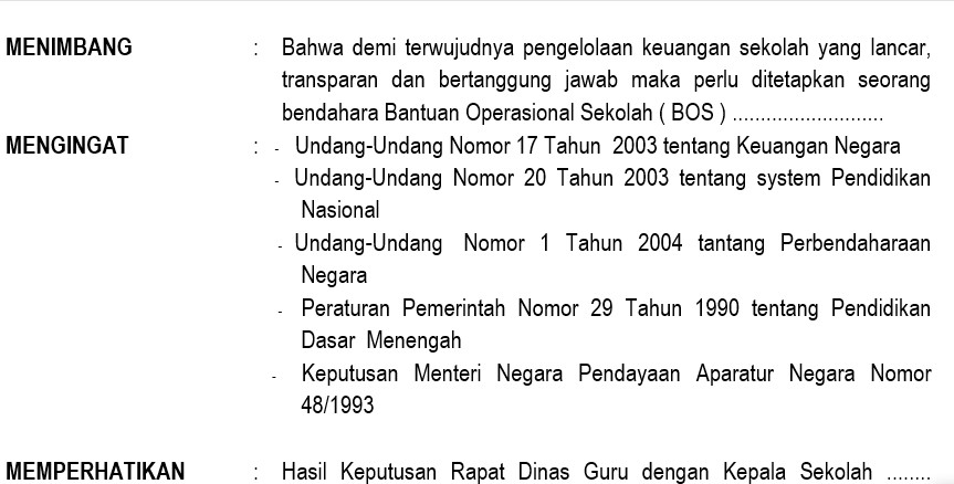 Contoh Surat Keputusan Tentang Penunjukan Bendahara Bantuan