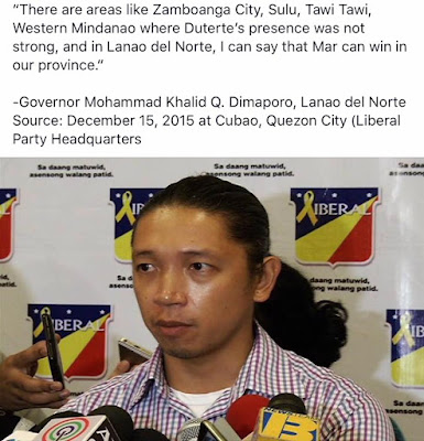 There are areas like Zamboanga City, Sulu, Tawi Tawi, Western Mindanao where Duterte's presence was not strong, and in Lanao del Norte, I can say that Mar can win in our province