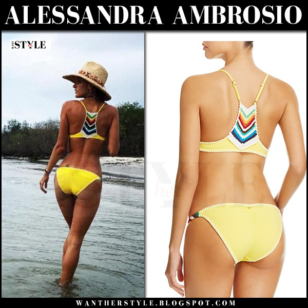 Ambrosio in yellow crochet detail bikini in Brazil on December 29 ~ I want her style - What celebrities wore and where to buy it. Celebrity Style