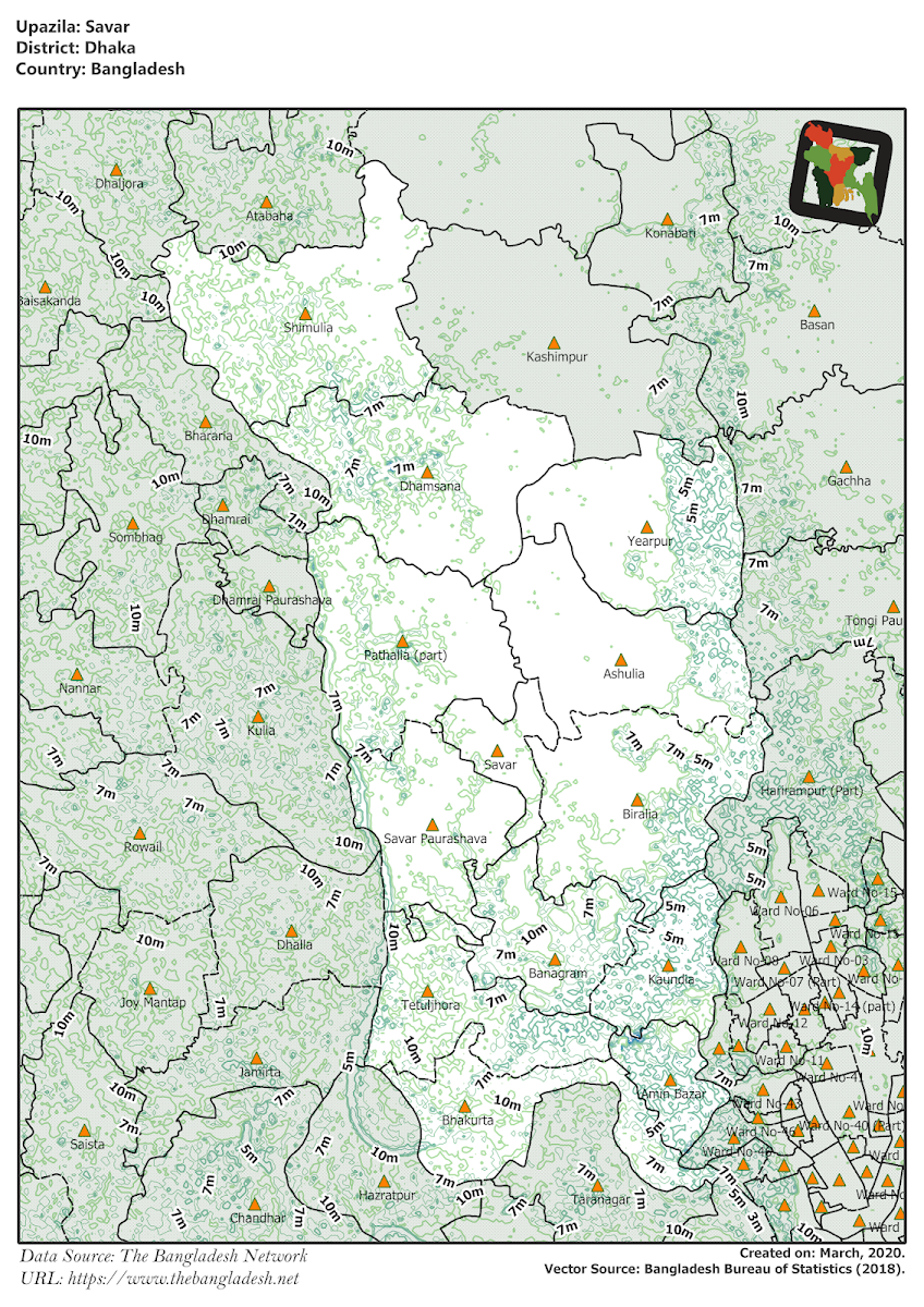 Savar Upazila Elevation Map Dhaka District Bangladesh