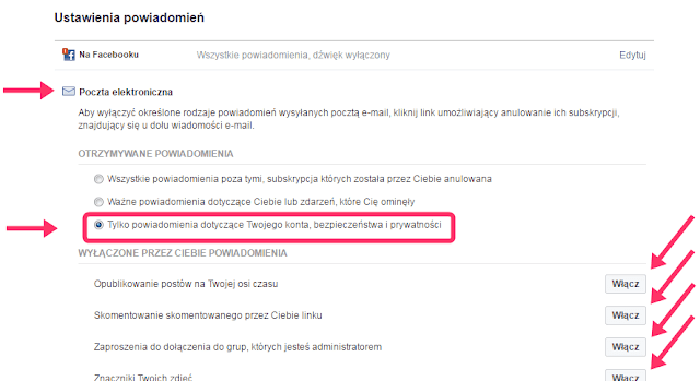 ustawienia powiadomień na skrzynkę email - facebook jak wyłączyć wysyłanie maili.