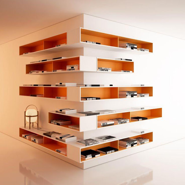 prateleira de canto com nichos super diferente. Blog Achados de Decoração