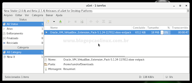 Janela principal do uGet Download Manager no openSUSE Leap 42.3 (GNOME)