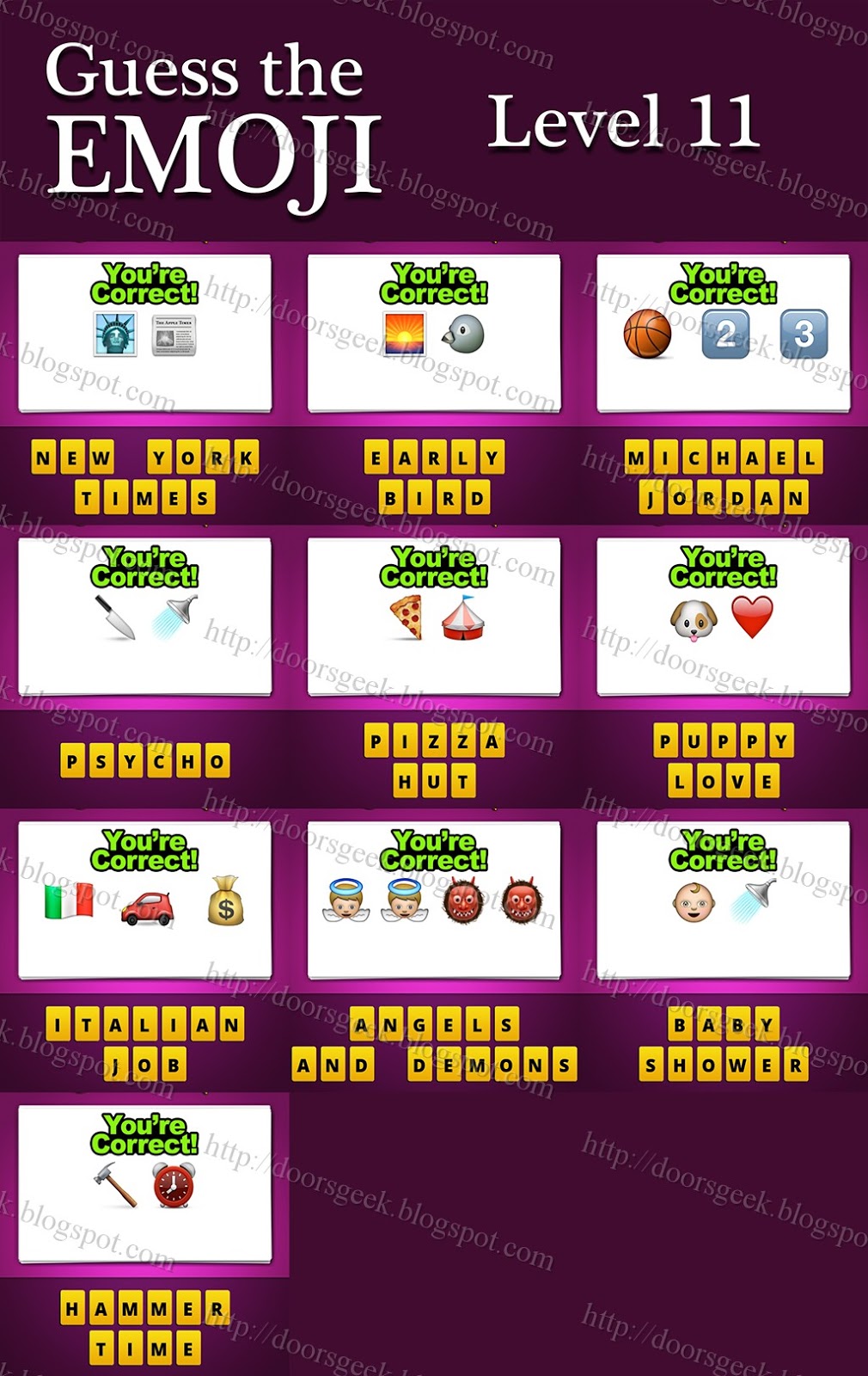 Guess The Emoji [Level 11] Answers and Cheats ~ Doors Geek