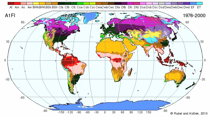 Future Köppen-Geiger climate A1FI scenario