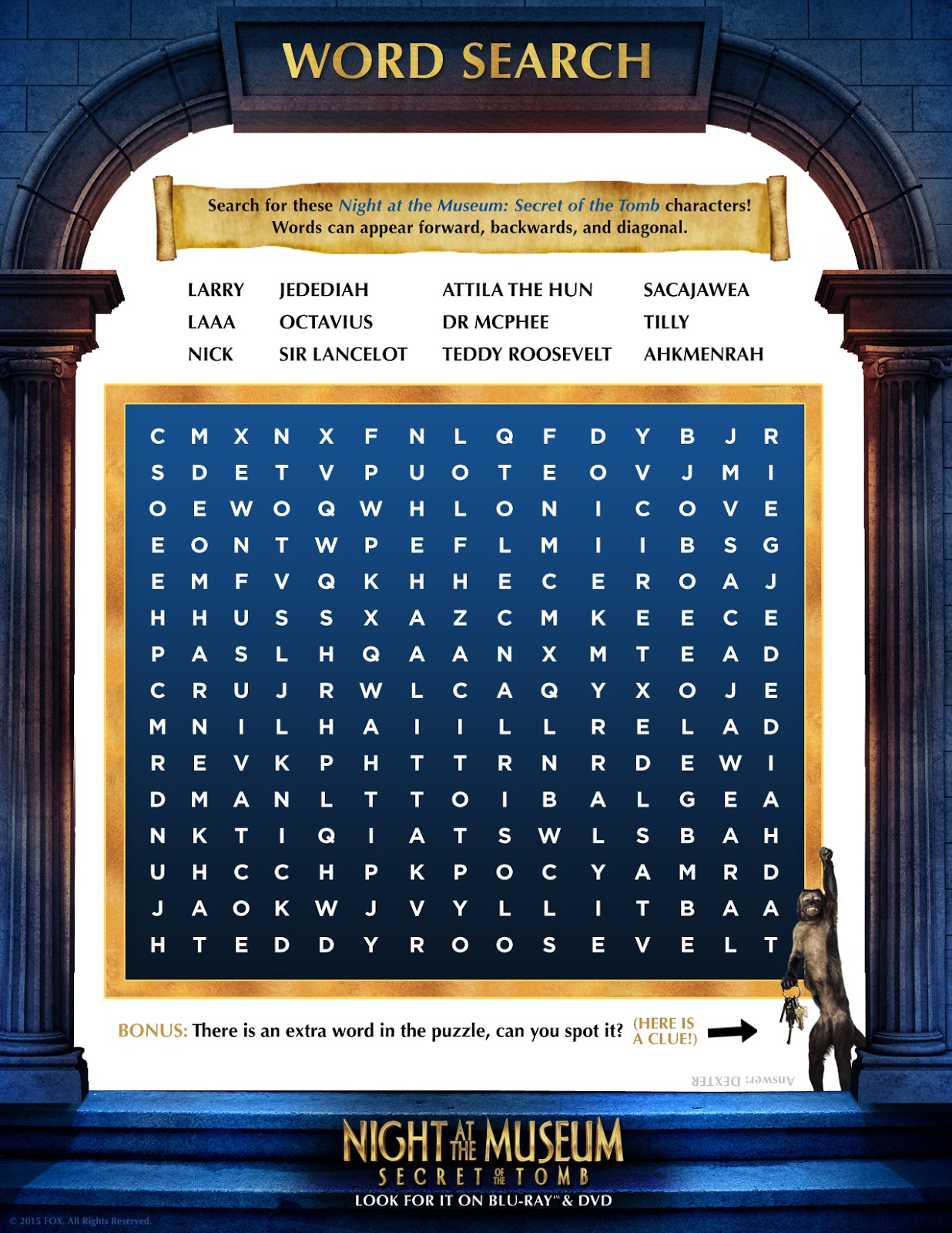 night of the museum 3 wordsearch