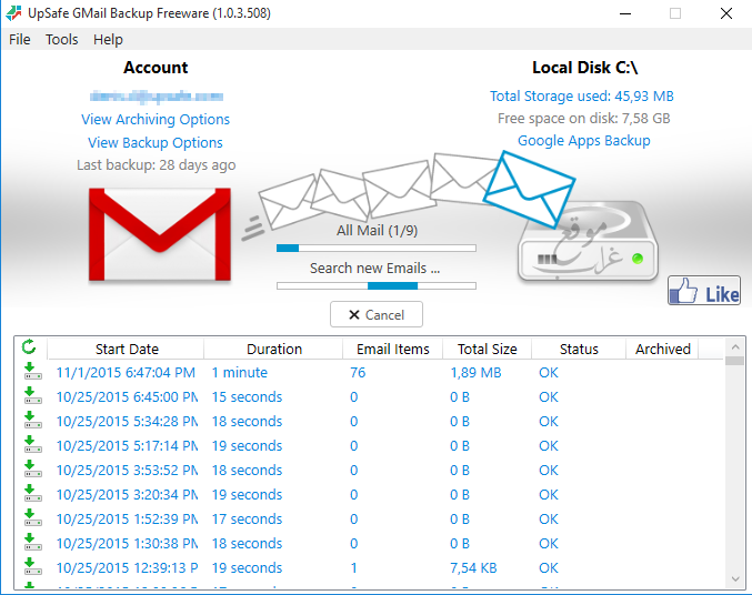 Gmail Backup Progress