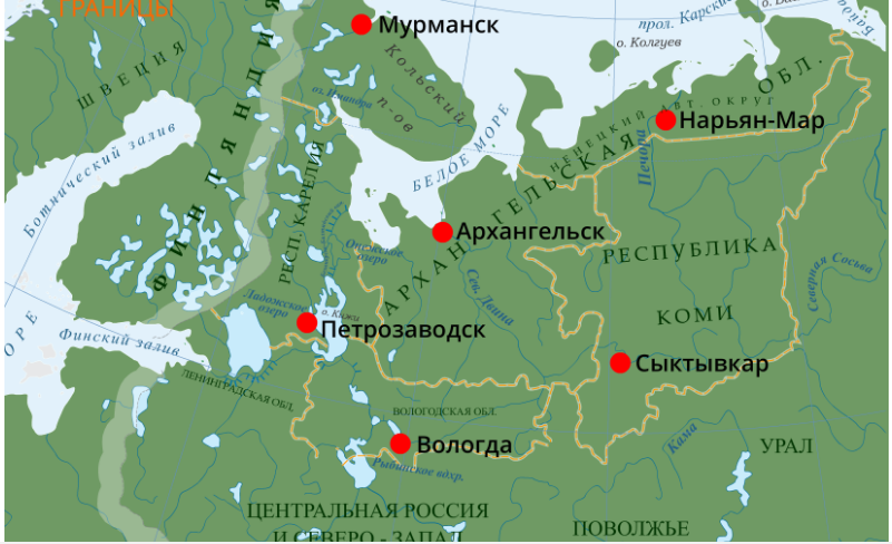 Крупнейшие народы северо запада. Карта европейского севера России. Русский йсевер на карте.