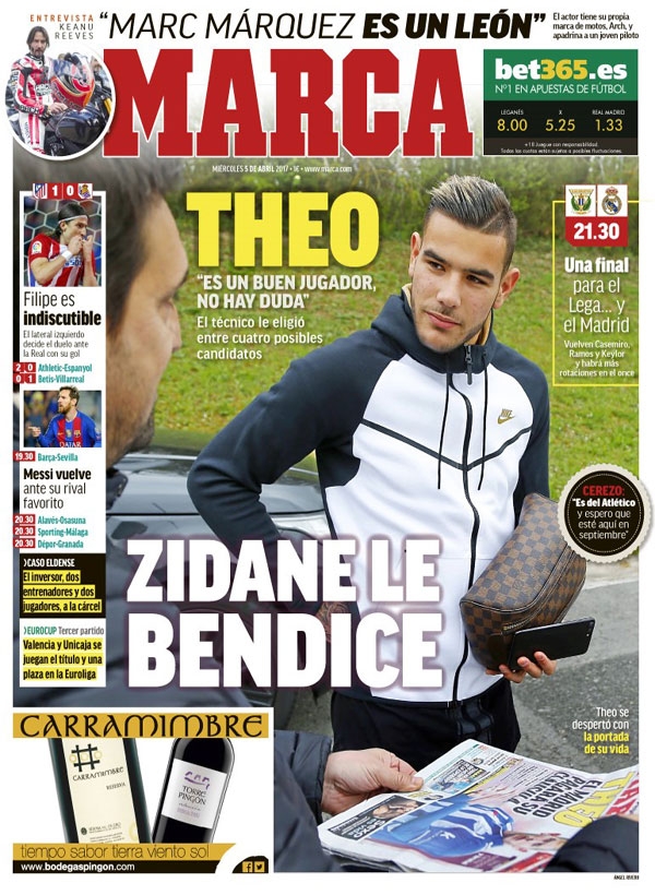 Real Madrid, Marca: "Theo, Zidane le bendice"