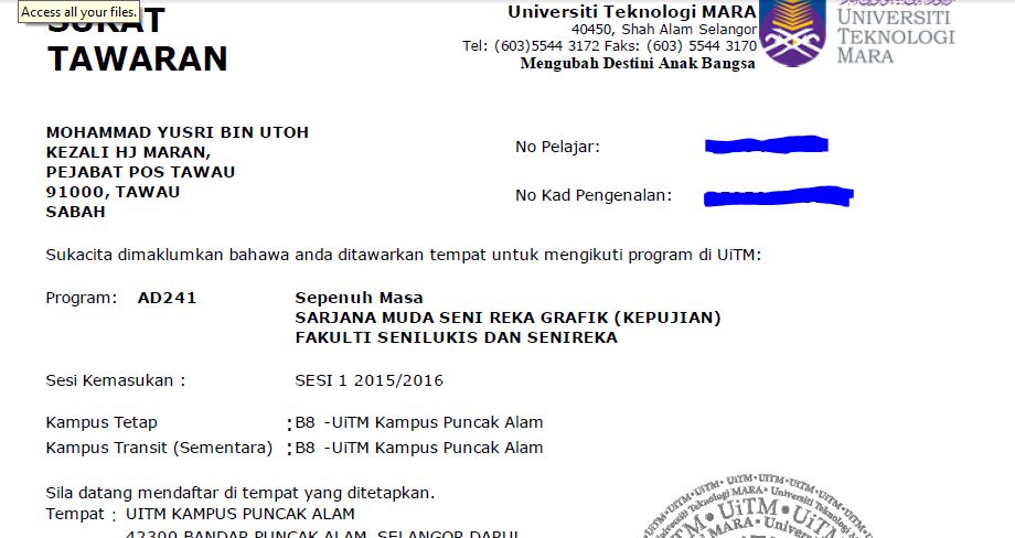 No Rujukan Surat Tawaran Uitm