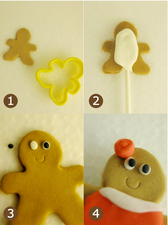DIY Fondant Gingerbread People Cupcake Toppers - via BirdsParty.com