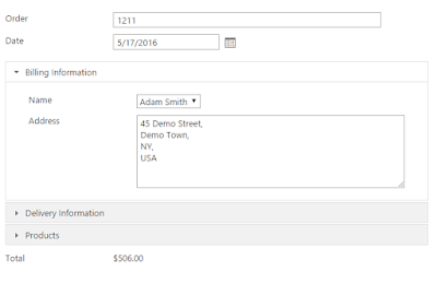 SharePoint form with accordion