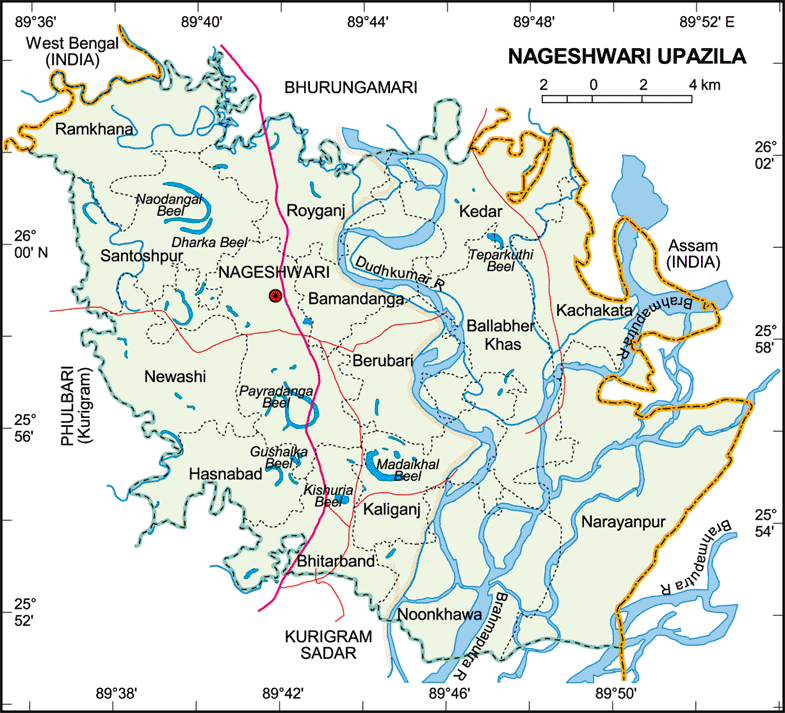Nageshwari Upazila Map Kurigram District Bangladesh