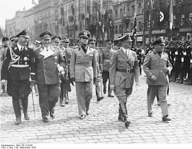 Ciano, centre, to the right of Hitler and Mussolini, to the left of  Heinrich Himmler and Hermann Göring, in Munich in 1938