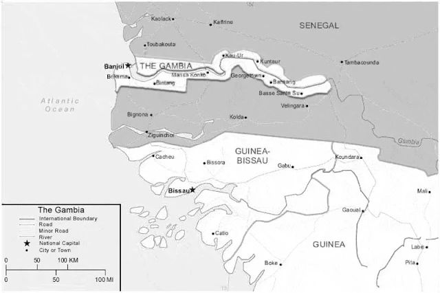 image: Black and white Gambia Map