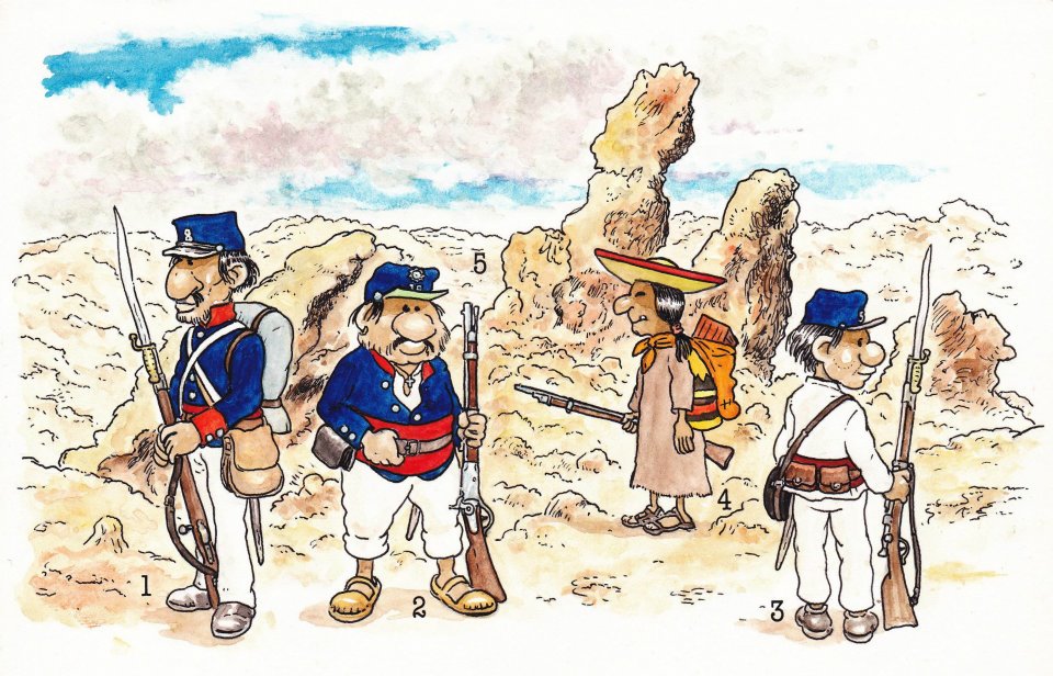 La Guerra del Pacífico 1879-1884 (Perú, Bolivia y Chile): dibujo de soldados