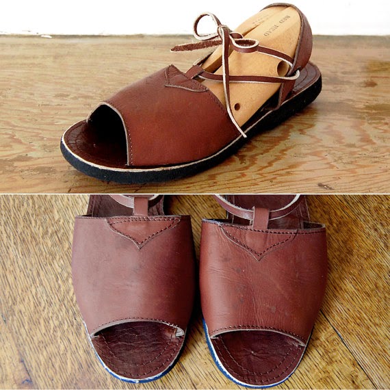laws of general economy: Spanish Handmade Leather Ankle Tie Sandals like Avarca / Size 6-6.5