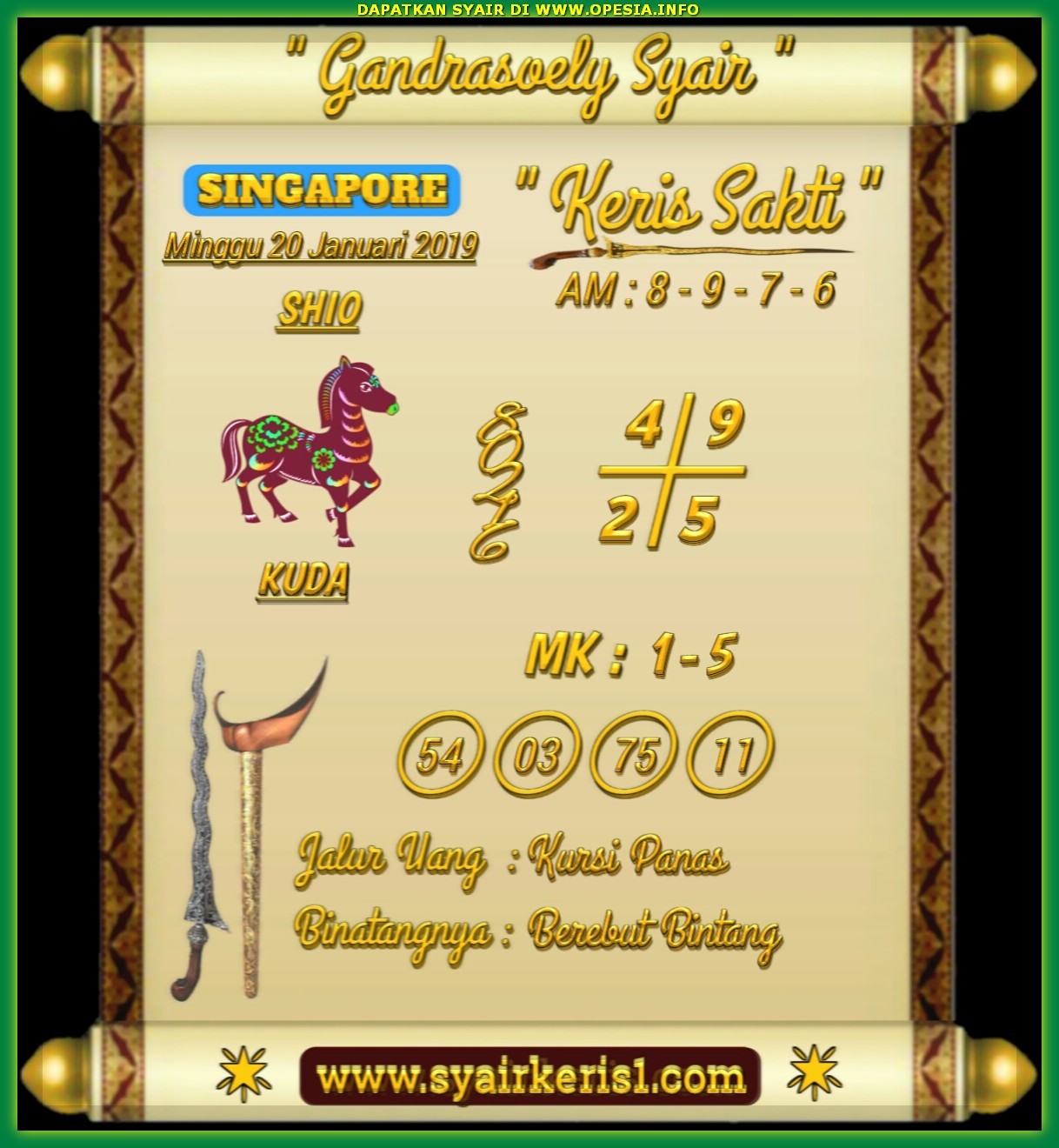 Gambar Syair Sgp Minggu 20 Januari 2019 Kode Syair Sgp Hk Sd Motesia