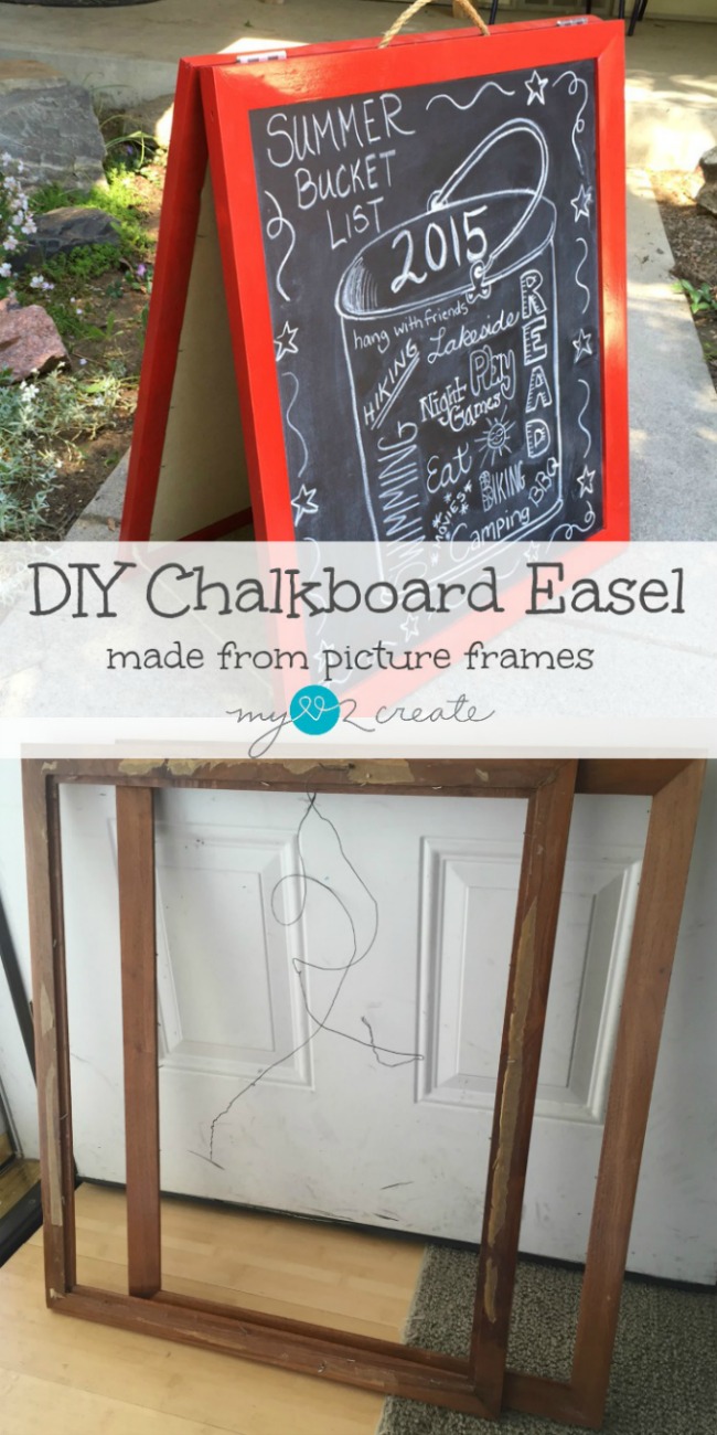 Create your own chalkboard art signs for any event with this SUPER easy DIY Chalkboard Easel made from some old picture frames, MyLove2Create.