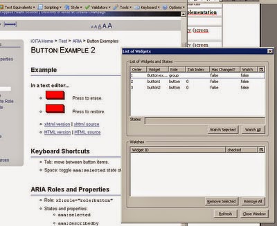 List of DHTML Widget, or cada uno se indica su rol o su orden de tabulación