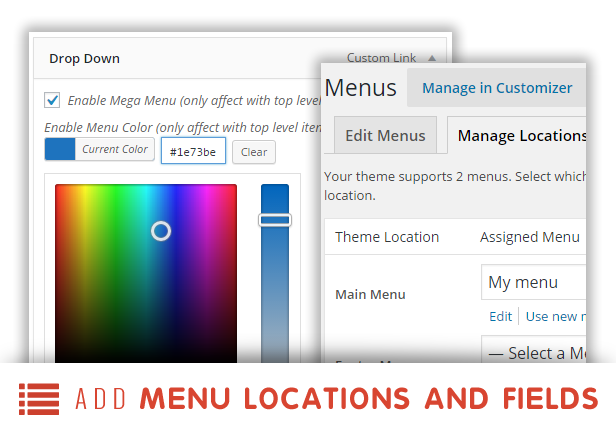 sneeit framework plugin - back-end for wordpress themes - menu locations and custom fields