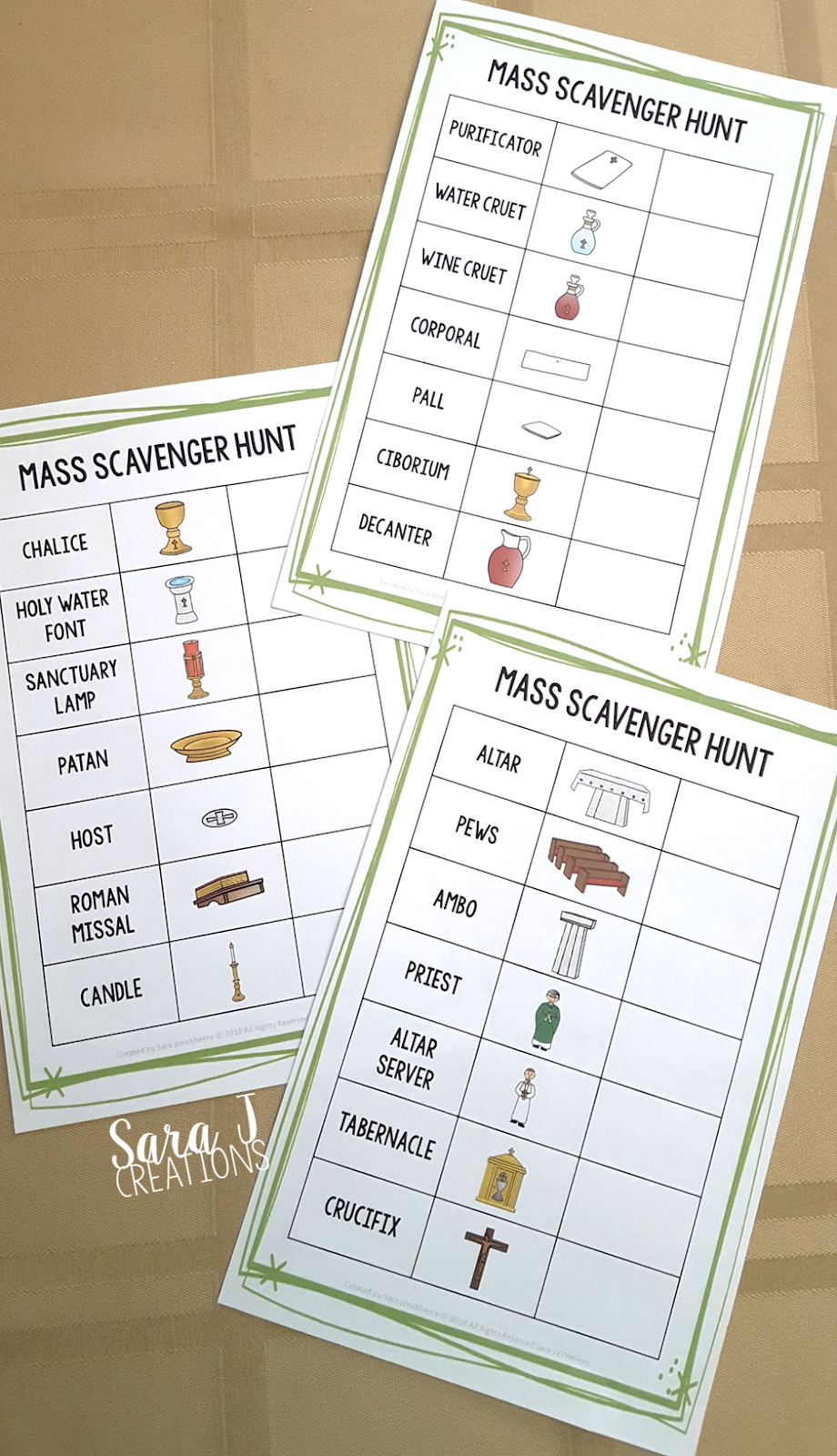 Catholic Mass Items Scavenger Hunt | Sara J Creations