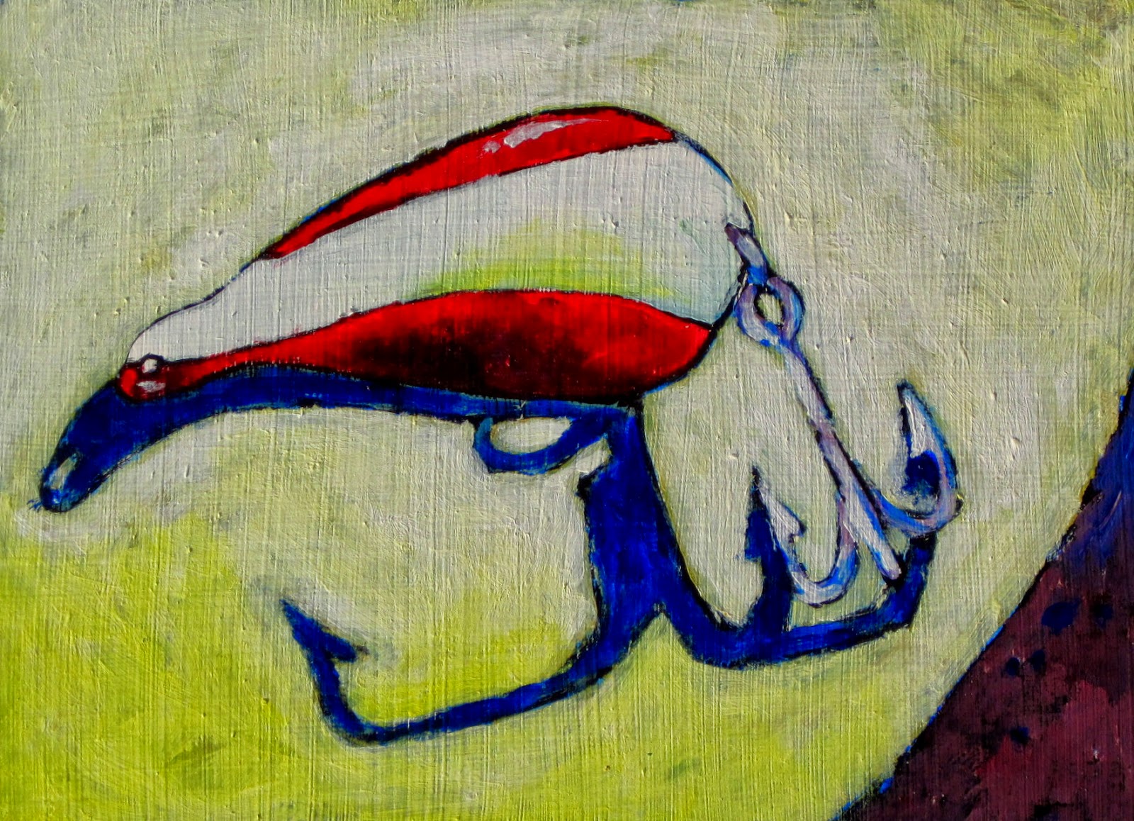 BRUCE DOCKER PAINTINGS STRIPED SPOON, Fishing lure, still life