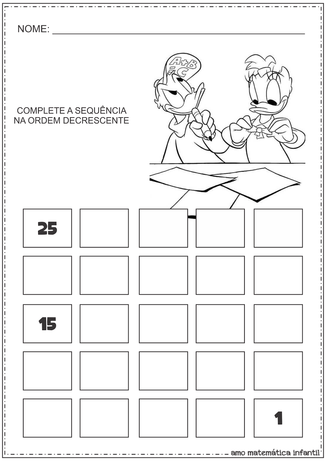 Matemática Infantil Ordem Crescente e Decrescente