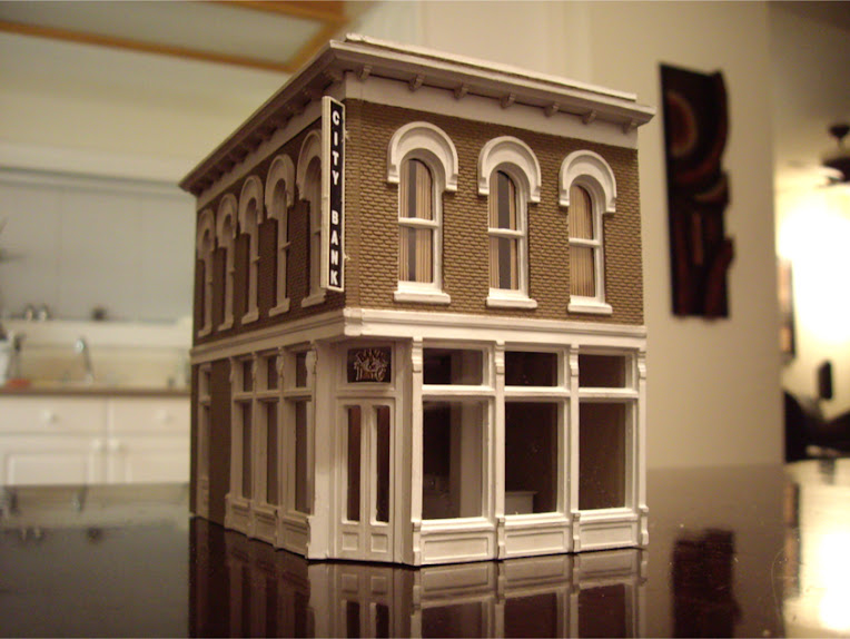 Completed DPM The Other Corner Café kit modeled as a bank