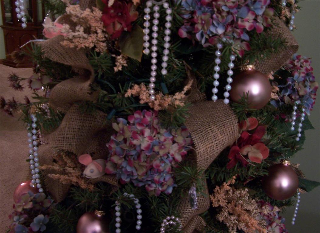 Perennial Passion Hydrangea, Burlap & Pearls Christmas Tree