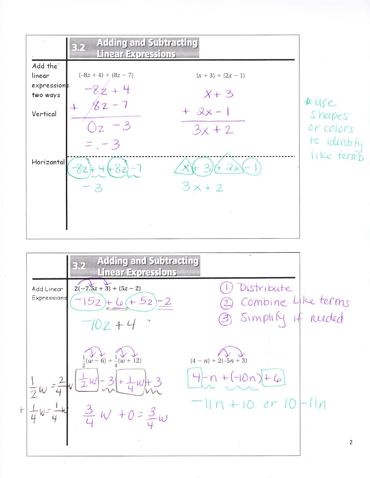 Ms. Jean's Classroom Blog: 3.2 Adding and Subtracting Linear Expressions