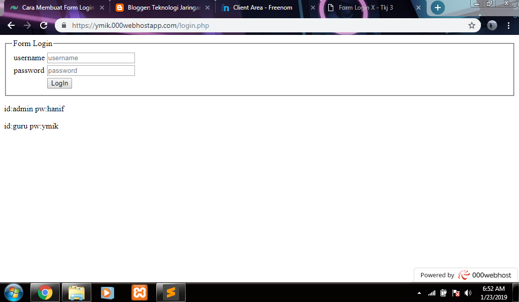 cara membuat form login php dan mysql