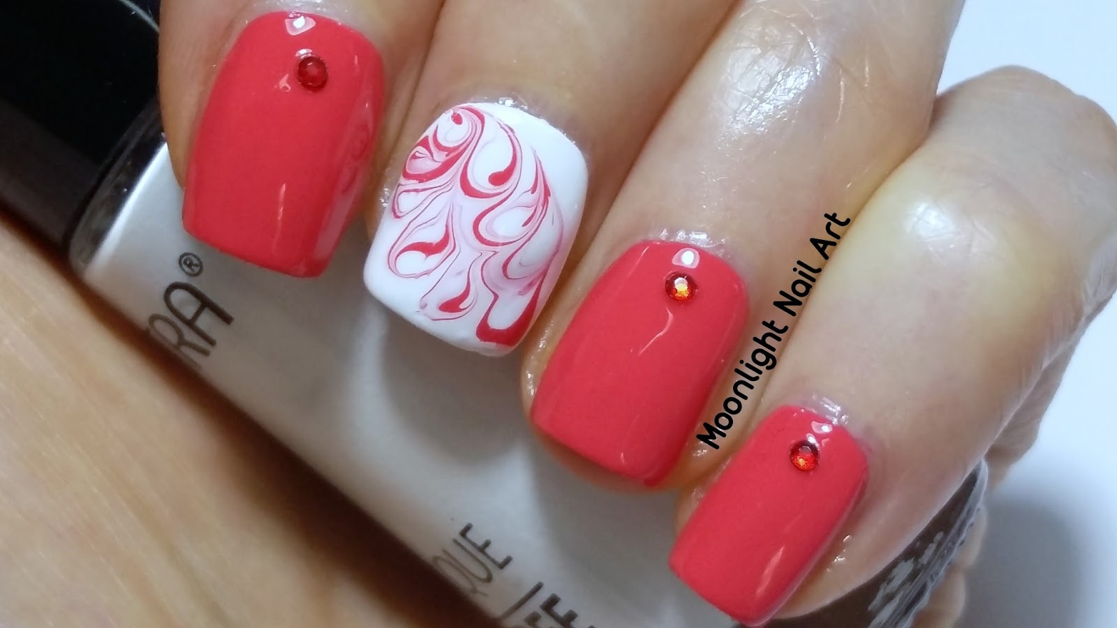 2. Coral and Grey Marble Nails - wide 3