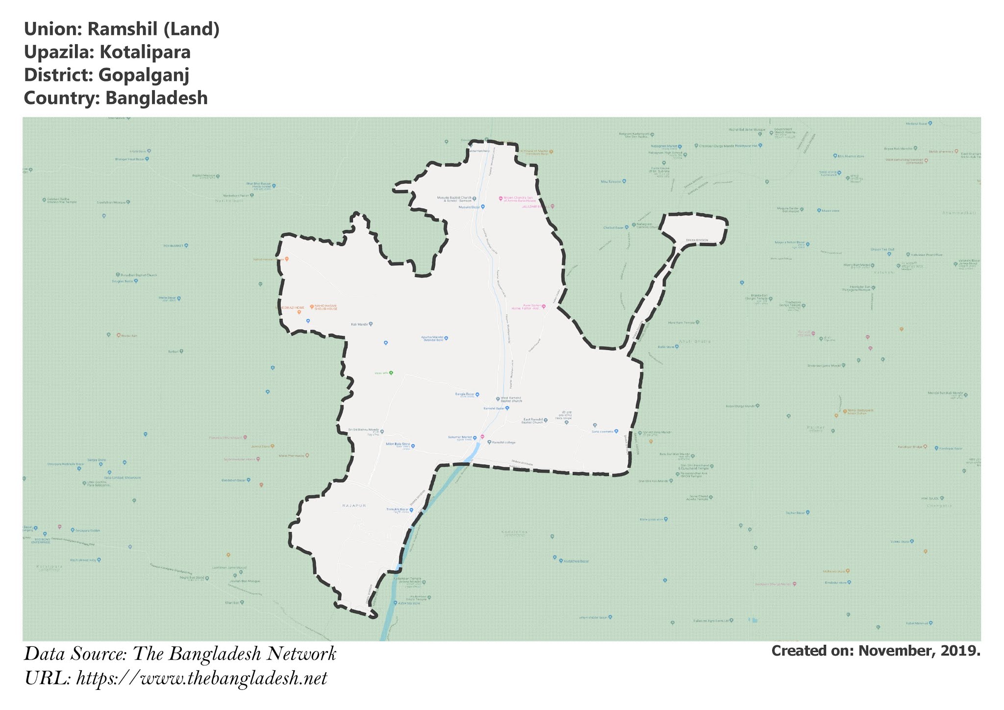 Map of Ramshil of Gopalganj, Bangladesh.