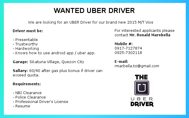 Wanted UBER Driver Philippines - UBER MANILA DRIVER TIPS