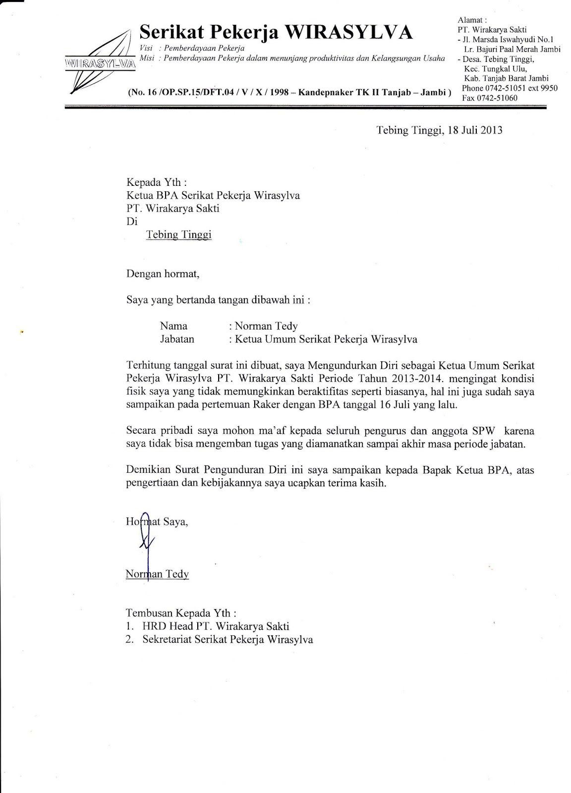 Contoh Surat Pengunduran Diri Dari Partai