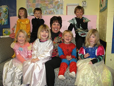 photo of: Preschool Children in Costume for Halloween with Debbie Clement in article on Childhood Fears