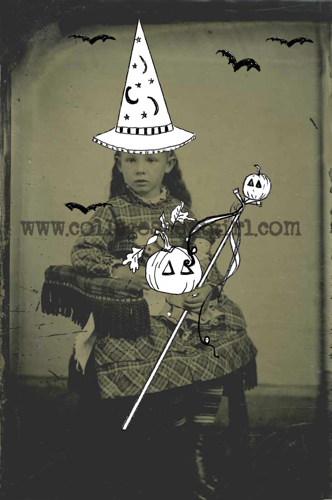 Printable Vintage Papers Decoupage a Vintage Witch Halloween Photo