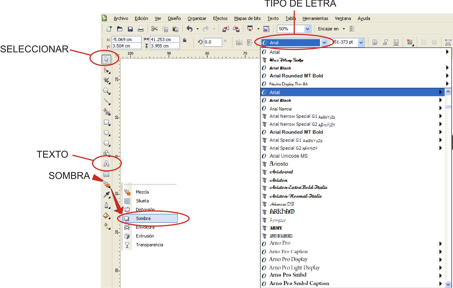 tutoriales de y coreldraw Texto, imagen u objeto con sombra