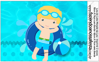 Fiesta en la Piscina para Niño Rubio: Etiquetas para Candy Bar para Imprimir Gratis. Etiquetas de Fiesta en la Piscina para Niño Rubio para imprimir gratis.