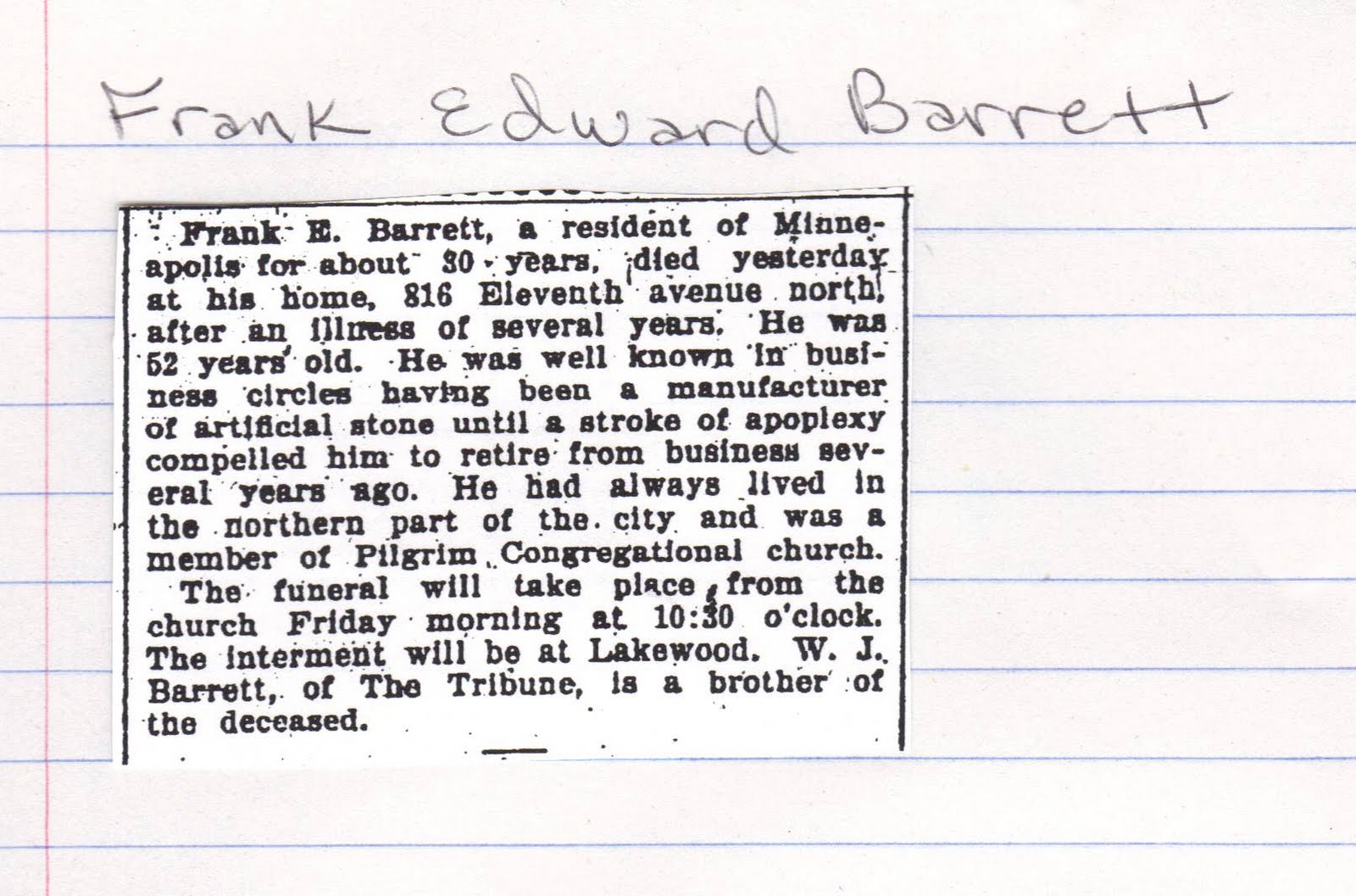 Barrett Family of Minneapolis, since 1875 Children of Edward Harris