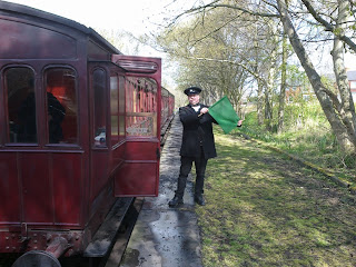 Trainee guard Dave starting the train at Sunniside