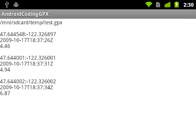 GPX decoding in Android, with time and ele.
