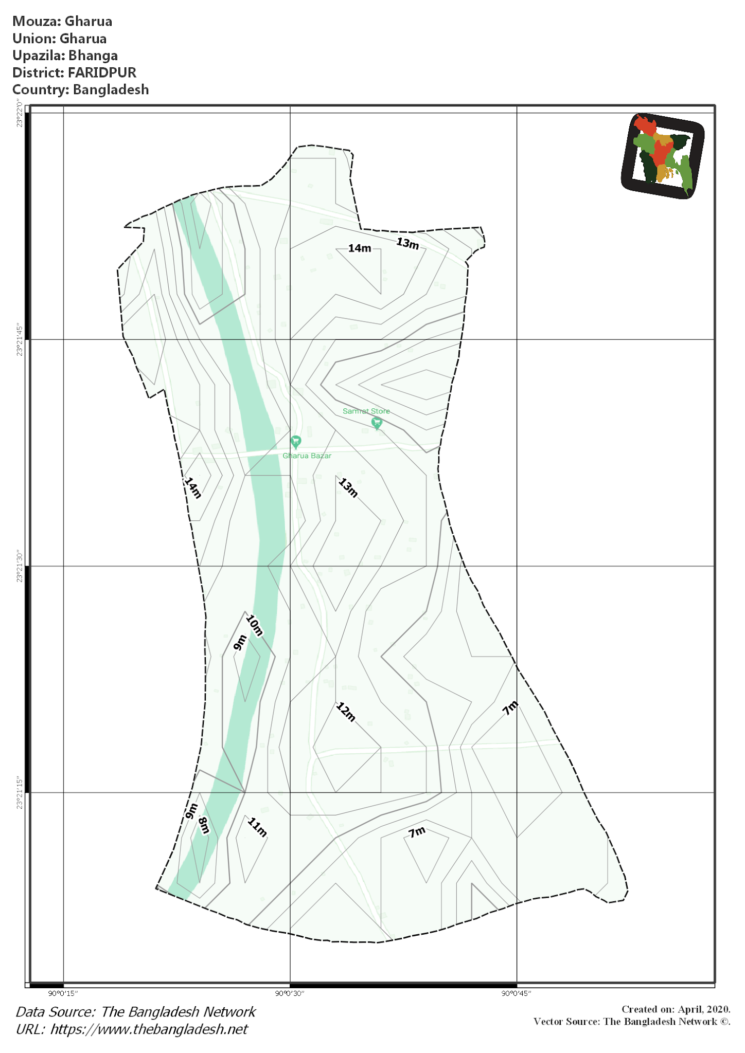 Map of Gharua Mouza of Bhanga Upazila, FARIDPUR, Bangladesh.